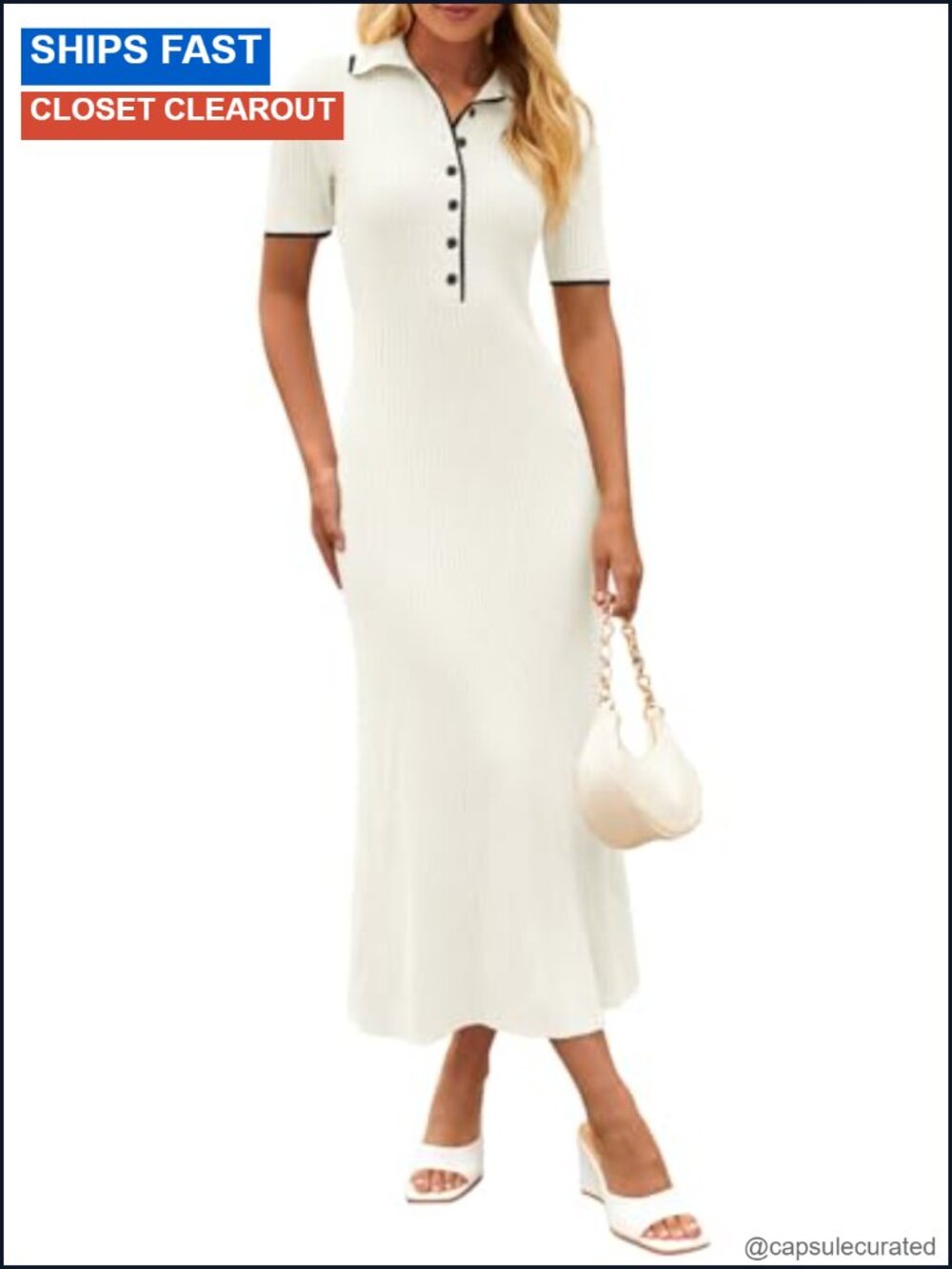 Womens Summer Bodycon Maxi Sweater Dress Button Front Business Work